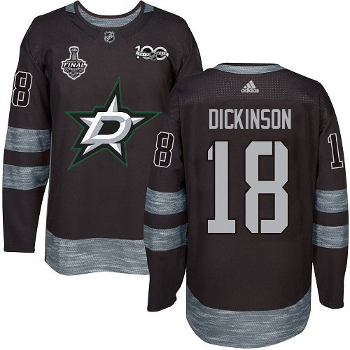 Men Adidas Dallas Stars #18 Jason Dickinson Black 1917-2017 100th Anniversary 2020 Stanley Cup Final Stitched NHL Jersey->dallas stars->NHL Jersey